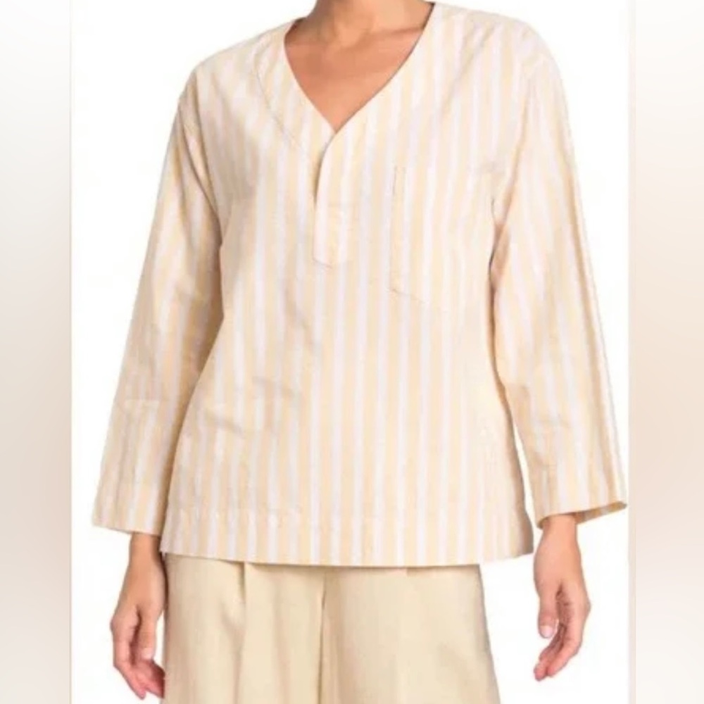 Club Monaco Easy Popover Shirt Striped Linen Blend Color Honeycomb XSmall New